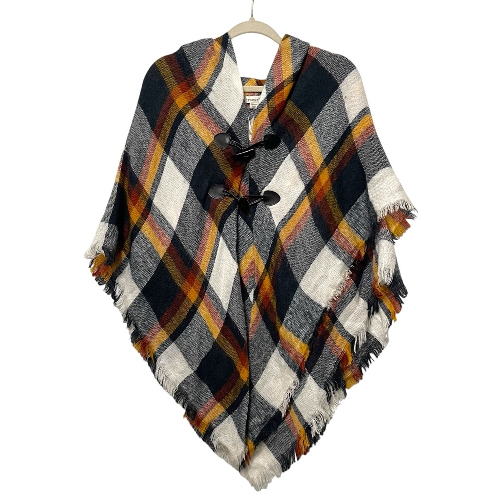 FRANCESCA’S Plaid Poncho with Toggle Closure